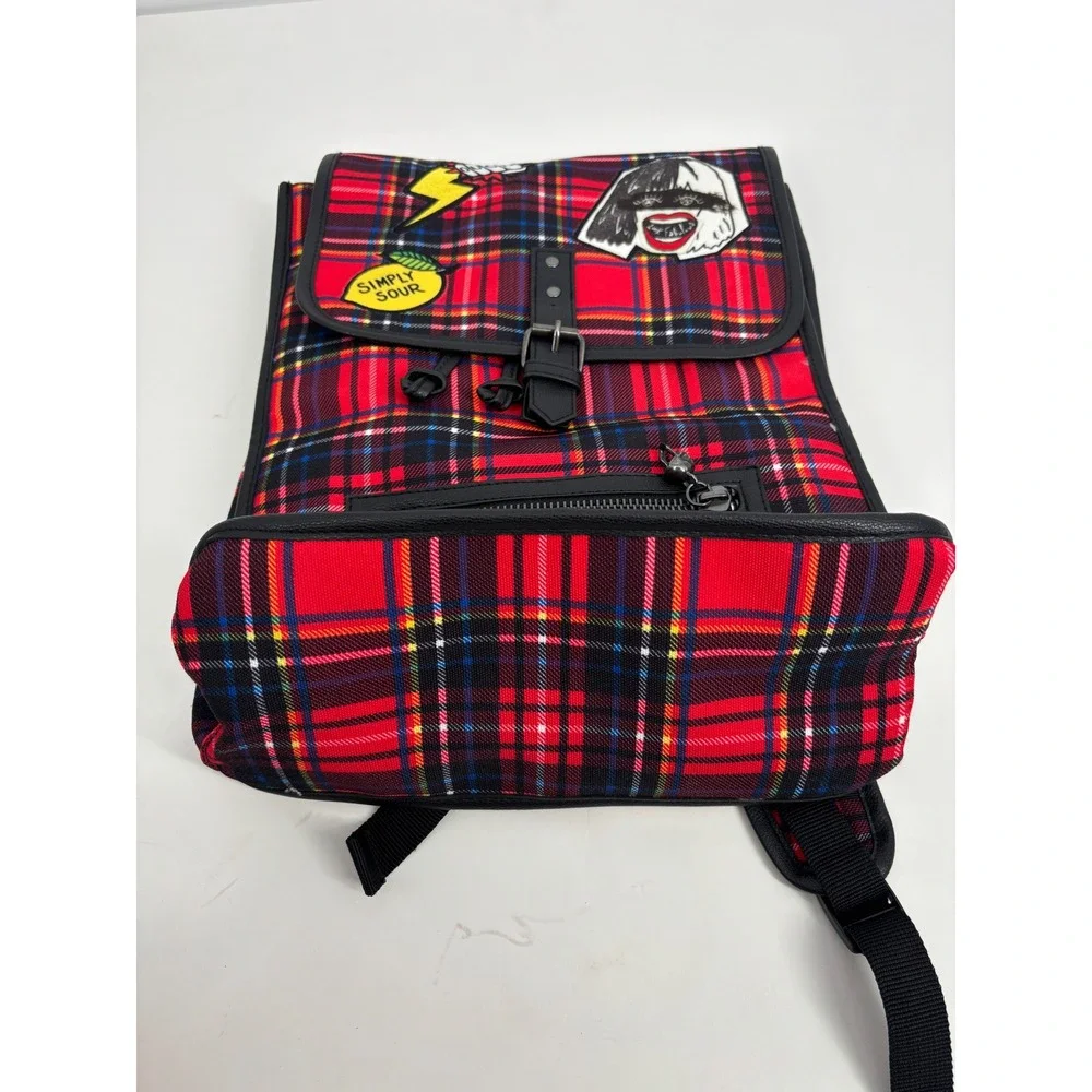 Disney Backpack Unisex OS Red Cruella de Vil Tartan Plaid‎ Punk Patch Rucksack